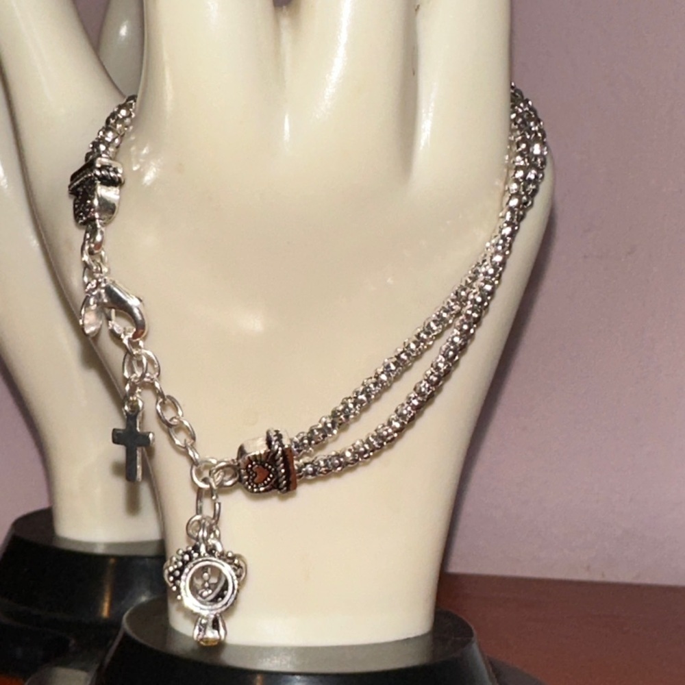 Premier‎ Designs Double Strand Silver Charm Bracelet